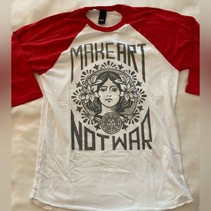 Women’s Obey Ringer 3/4 sleeve baseball tee Make Art not War